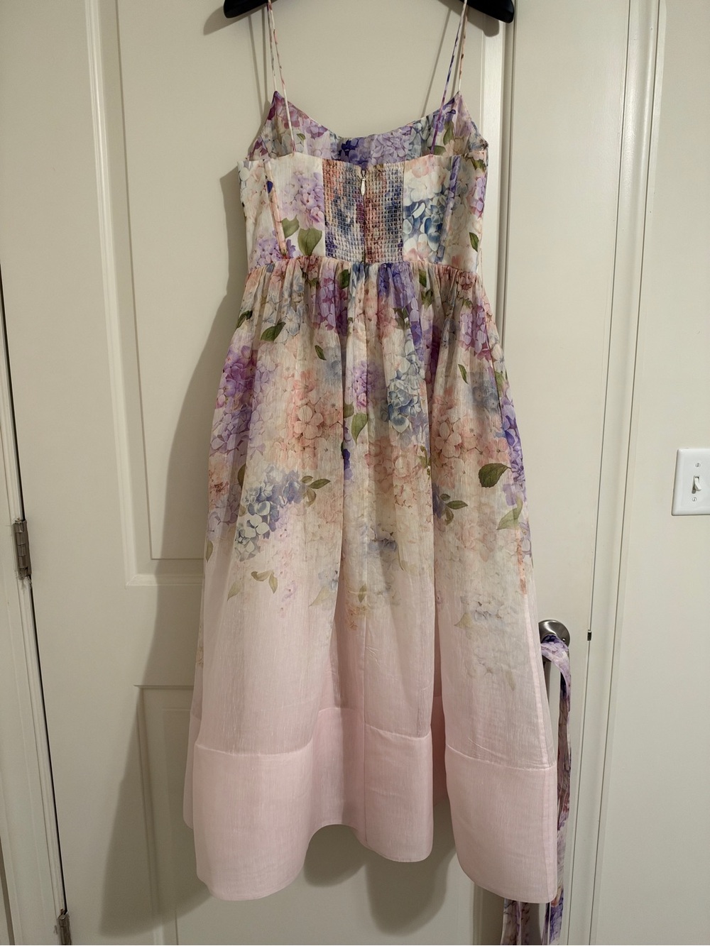 Zimmermann Pastel Floral Backless Midi Dress in Pink and Lavender linen size 2 - Picture 7 of 13